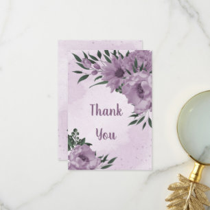 purple flowers greenery botanical wedding thank you card