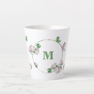 purple flowers greenery butterflies latte mug