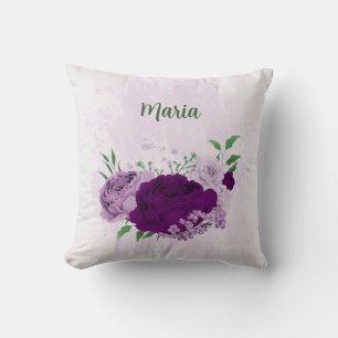 purple flowers greenery cushion