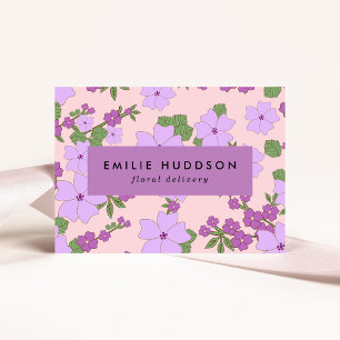 Purple Flowers, Greenery, Florist, Flower Shop Business Card