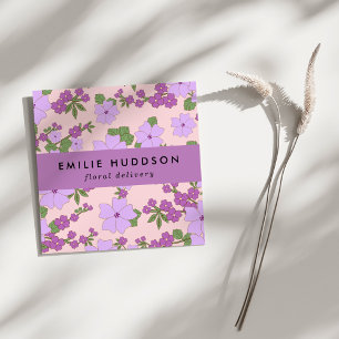Purple Flowers, Greenery, Florist, Flower Shop Square Business Card
