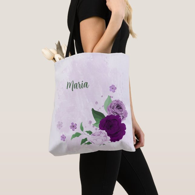  purple flowers greenery  tote bag (Close Up)