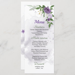 purple flowers greenery wedding menu