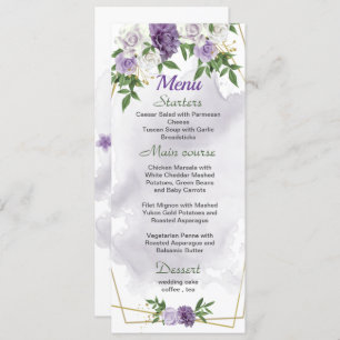 purple flowers greenery wedding menu