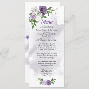 purple flowers greenery wedding menu