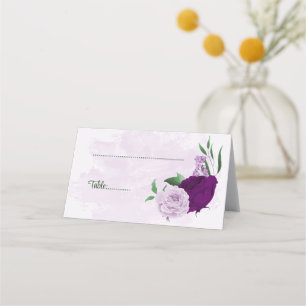 Purple flowers greenery wedding place card