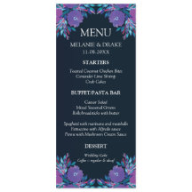 Purple Flowers Handpainted Menu Card