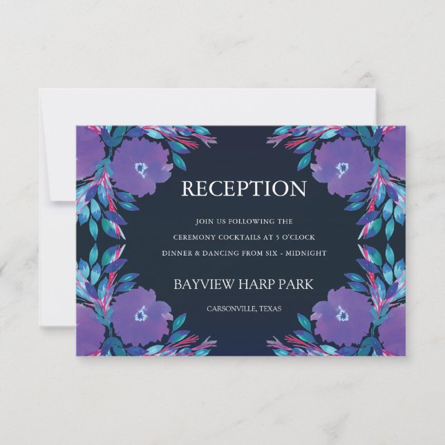 Purple Flowers Handpainted Reception Card (Front)