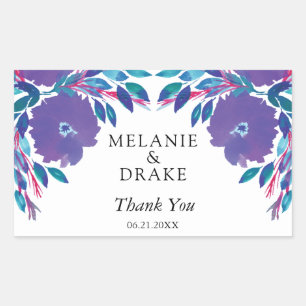 Purple Flowers Handpainted Rectangular Sticker