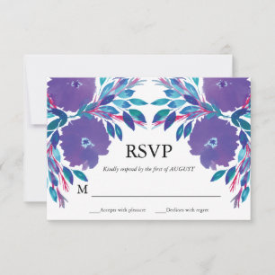 Purple Flowers Handpainted RSVP Card