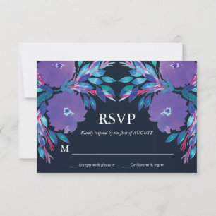 Purple Flowers Handpainted RSVP Card