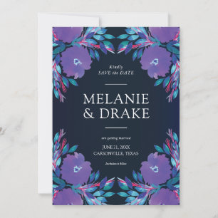 Purple Flowers Handpainted Save the Date Invitation