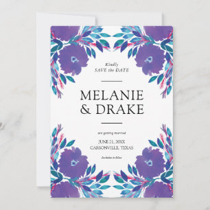 Purple Flowers Handpainted Save the Date Invitation