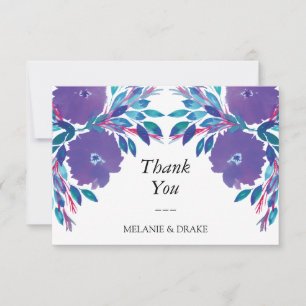Purple Flowers Handpainted Thank You Card