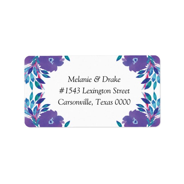 Purple Flowers Handpainted Wedding Address Label (Front)