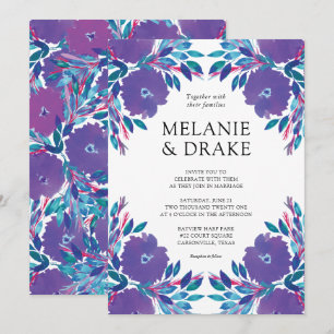 Purple Flowers Handpainted Wedding Invitation