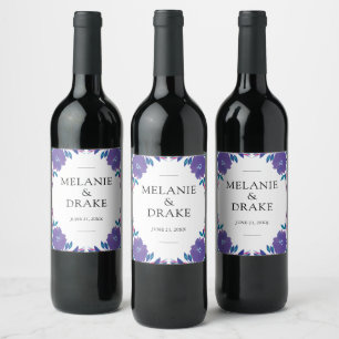 Purple Flowers Handpainted Wedding Wine Label