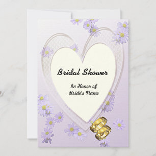 Purple Flowers, Heart Frame, Rings Bridal Shower Invitation