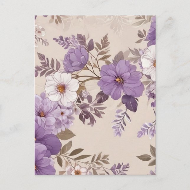 Purple flowers holiday postcard (Front)