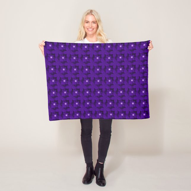 Purple Flowers in 3D , Artdeco Fleece Blanket (In Situ)