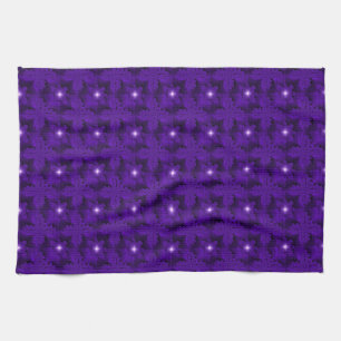 Purple Flowers in 3D , Artdeco Tea Towel