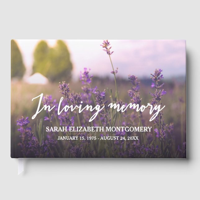 Purple Flowers In Loving Memory Guest Book (Front)