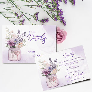 Purple Flowers In Mason Jar Floral Wedding Details Enclosure Card