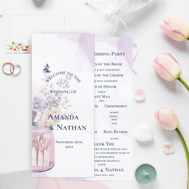 Purple Flowers In Mason Jar Floral wedding Program Invitation (Purple Flowers In Mason Jar Floral wedding Program)