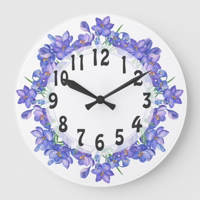 Purple Flowers Large Clock (Front)