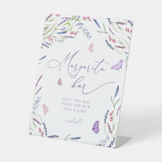 Purple Flowers Lavender Margarita Bar Pedestal Sign (Front)