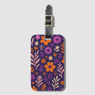 Purple Flowers Leaves Luggage Tag