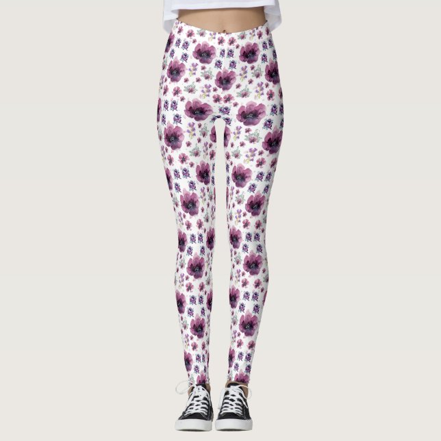 purple flowers leggings (Front)