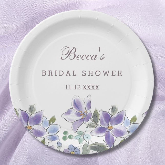 Purple Flowers Lilac Floral Bridal Shower Paper Plate (Creator Uploaded)