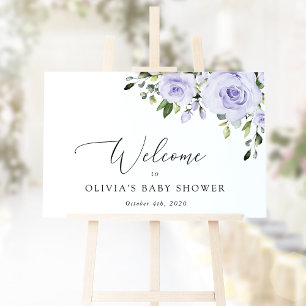 Purple Flowers, Lilac Flowers, Baby Shower Welcome Poster