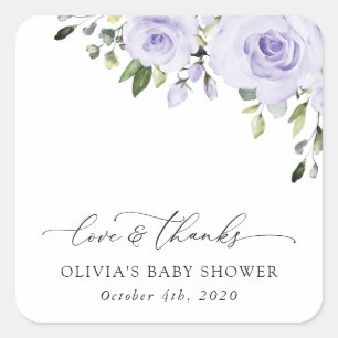 Purple Flowers, Lilac Flowers, Boho, Baby Shower Square Sticker