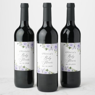 Purple Flowers, Lilac Flowers, Boho, Baby Shower Wine Label