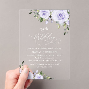 Purple Flowers, Lilac Flowers, Boho, Birthday Acrylic Invitations
