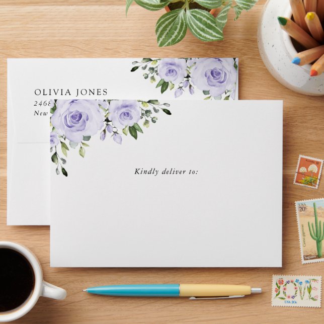 Purple Flowers, Lilac Flowers, Boho, Birthday Envelope (Desk)