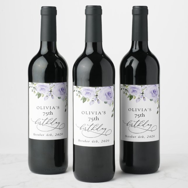 Purple Flowers, Lilac Flowers, Boho, Birthday Wine Label (Bottles)
