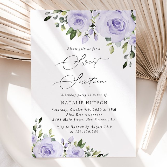 Purple Flowers, Lilac Flowers, Boho, Sweet 16 Invitation (Creator Uploaded)