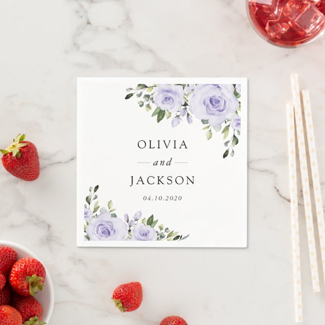 Purple Flowers, Lilac Flowers, Floral Wedding Napkin (Insitu)