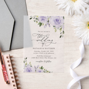 Purple Flowers, Lilac Flowers, Floral Wedding Vellum Invitations