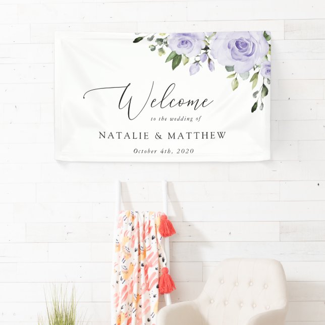 Purple Flowers, Lilac Flowers, Wedding Welcome Banner (Insitu)