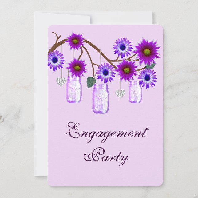 Purple Flowers Mason Jars Engagement Party Invite (Front)