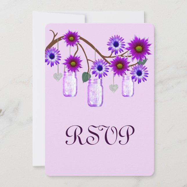 Purple Flowers Mason Jars Response Card (Front)