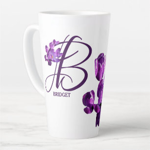 Purple flowers monogram B personalized customizabe Latte Mug