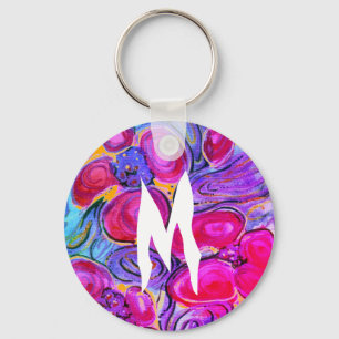 Purple Flowers Monogram Fantasy Key Ring