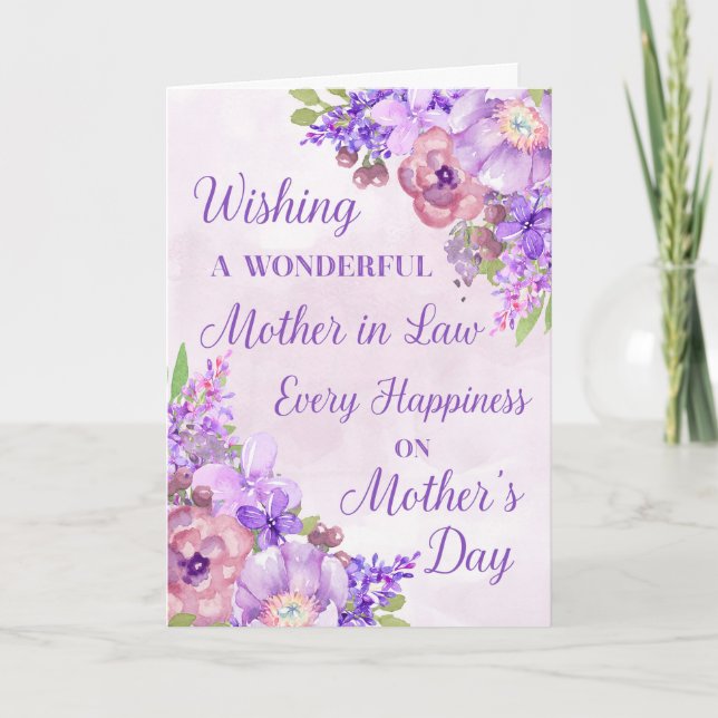 Purple Flowers Mother's Day Mother in Law Card (Front)