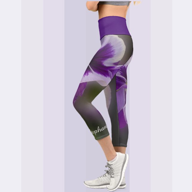 Purple Flowers, Name, Floral Capri Leggings (Creator Uploaded)