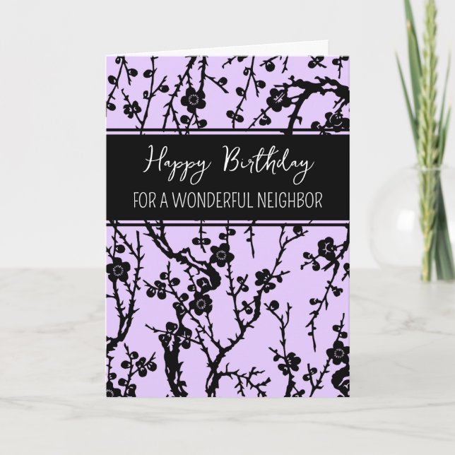 Purple Flowers Neighbour Birthday Card (Front)